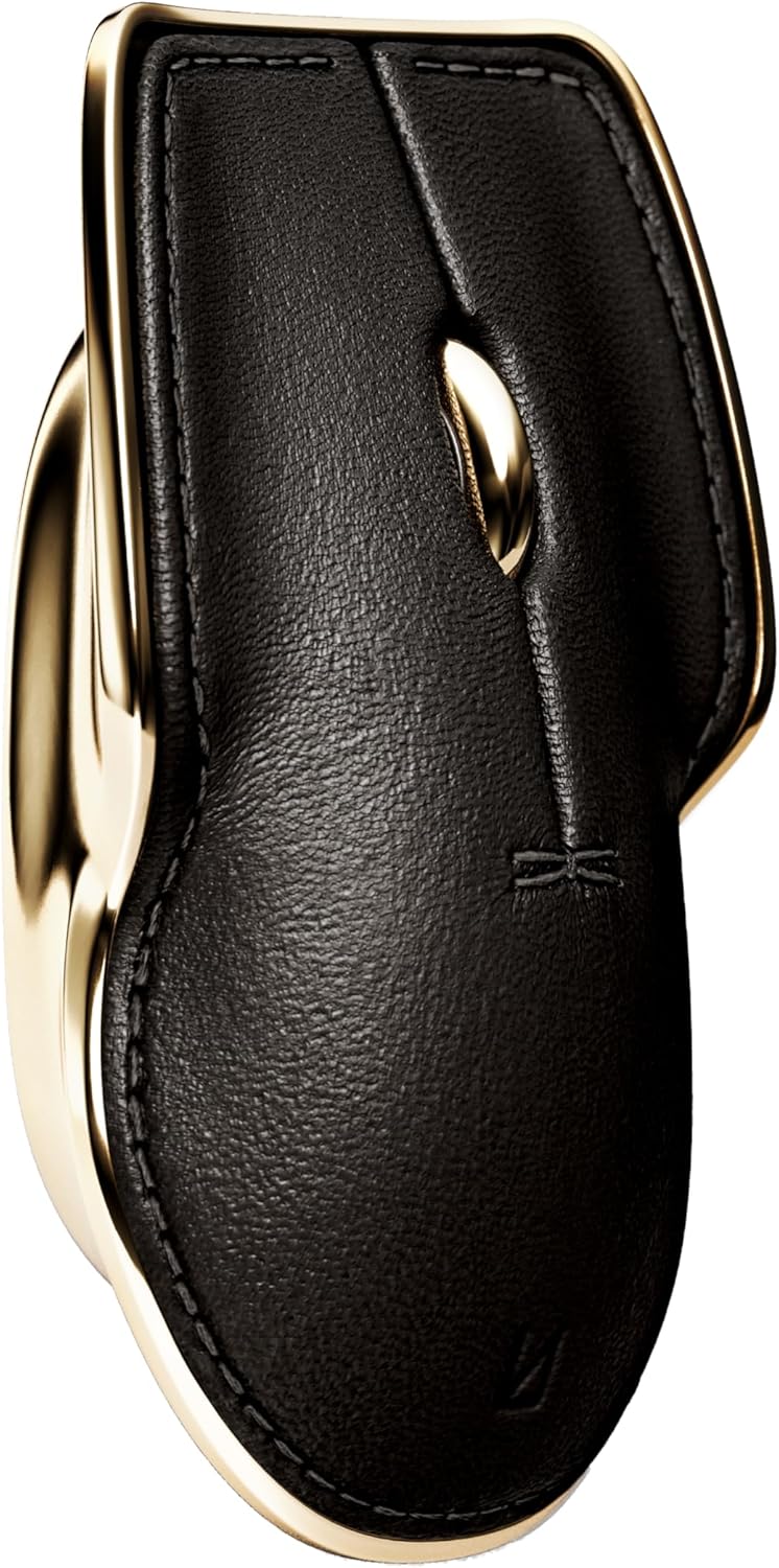 LUNAR ARTEFACTS Ambidextrous Rechargeable Bluetooth Wireless Computer Mouse Black French Leather and Gold Tone Plated Aluminum, Qi Enabled USB-C