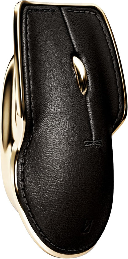 LUNAR ARTEFACTS Ambidextrous Rechargeable Bluetooth Wireless Computer Mouse Black French Leather and Gold Tone Plated Aluminum, Qi Enabled USB-C