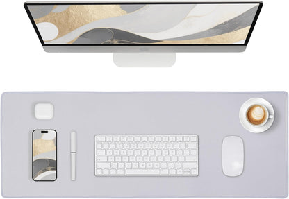 ALOANES Silvery Waterproof Desk Mat, Large Mouse Pad with Extended Mouse Mat, with Anti Slip Base, Stitched Edge, Grain Jacquard Surface, Perfect for Gamer, Office & Home, 11.81''x31.50''x0.12''