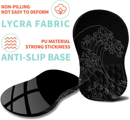 Ergonomic Mouse Pad Wrist Support with Memory Foam Massage Bulge, Carpal Tunnel Pain Relief Mousepad Wrist Rest for Mouse(12x8 inch,Sea Wave)