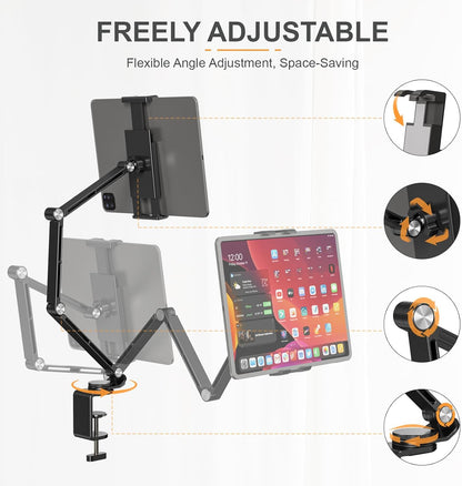Tablet Stand Holder, Adjustable Foldable Tablet Arm iPad Desk Mount with 360°Rotate Base, Phone Holder iPad Stand for Desk and Bed, Compatible with Tablets, Phones or Other 4-15.6" Device