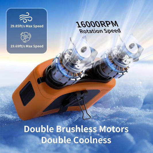 Socool 20000mAh Portable Waist Fan Clip on Wearable Belt Personal Fan Rechargeable, 40H Cooling Battery Operated with 10 Speeds & Dual Air Outlets, Neck Fans Hanging for Outdoor Jobsite Camping