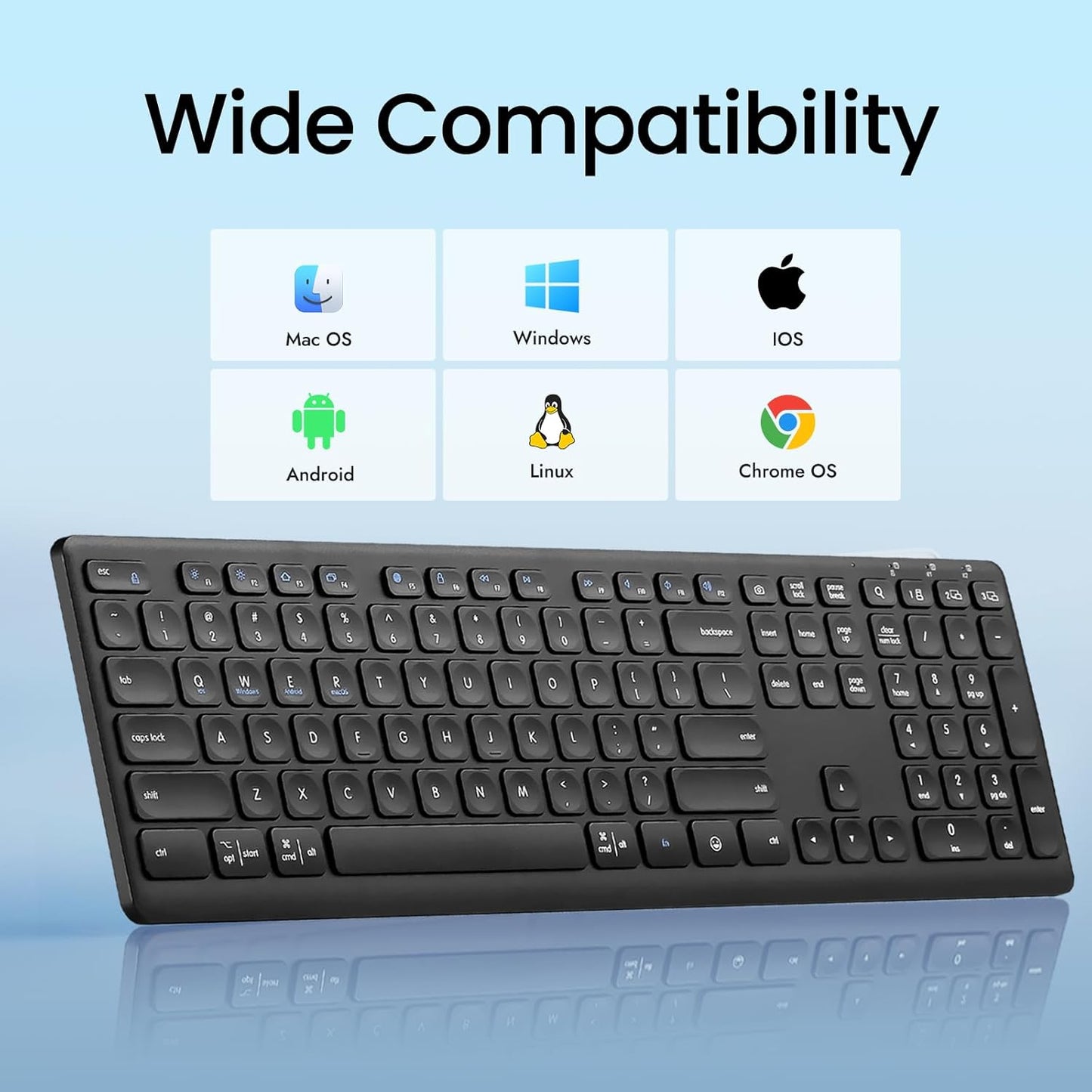 K9300 Wireless Bluetooth Keyboard (USB+BT1+BT2), Support Multi Device Switching, Full Size, Scissor-Switch Keys Silent Design for Computer, Laptop, MacBook and iPad.(Black) (K9300)