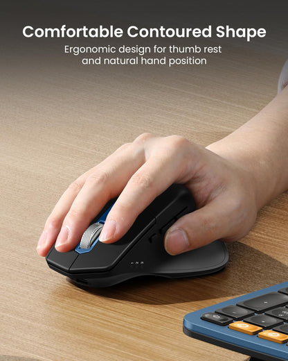ProtoArc Ergonomic Wireless Keyboard Mouse, EKM01 Plus Full Size Ergo Bluetooth Keyboard Mouse Combo, Split Design, Wrist Rest, Multi-Device, Rechargeable, for Windows/Mac OS - Blue