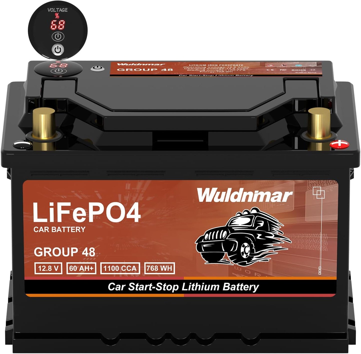 LiFePO4 Lithium Start-Stop Car Battery - 12V 60Ah, Fast Charging, Reliable Power for Modern Vehicles