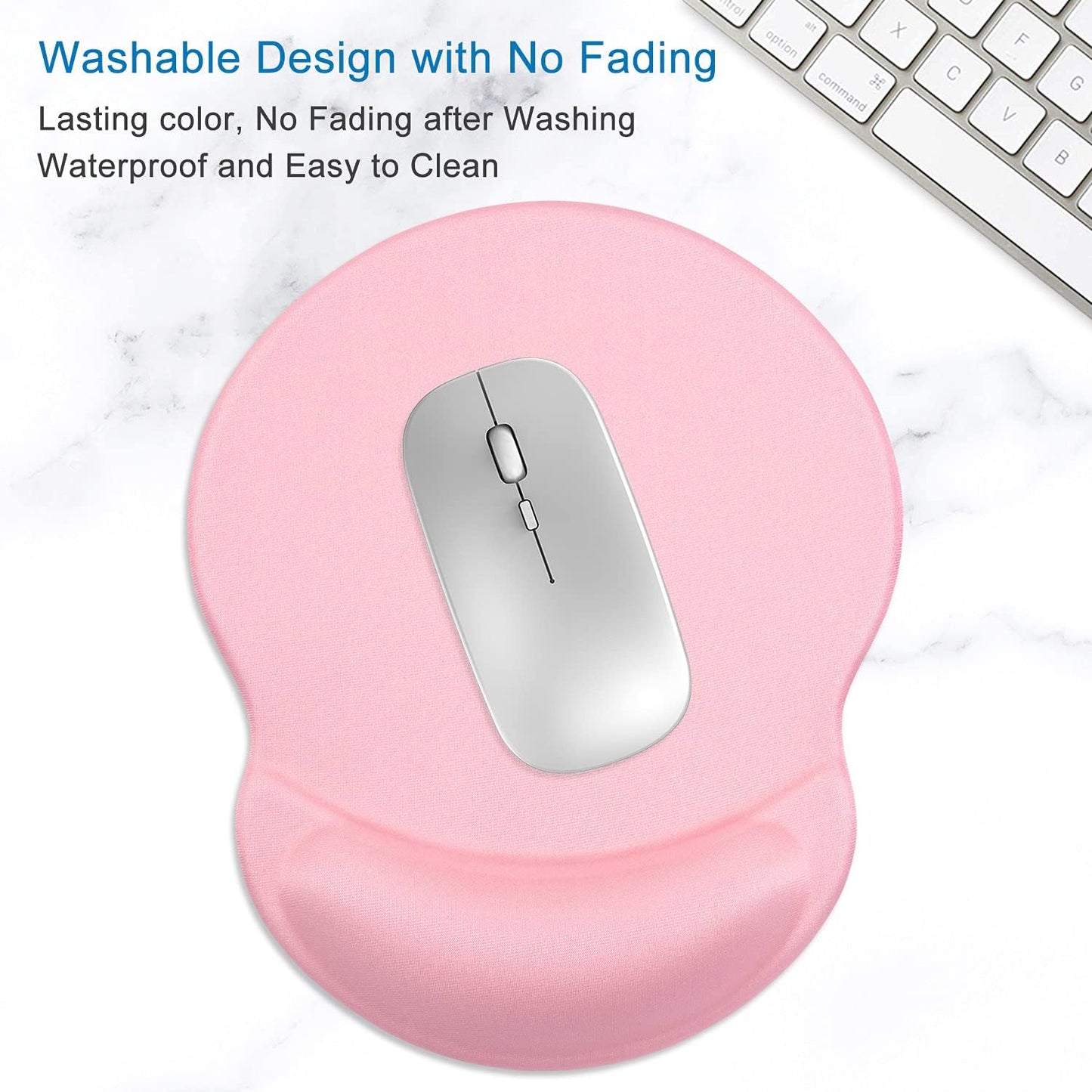 ITNRSIIET Ergonomic Mouse Pad with Gel Wrist Support Small Wrist Rest Smooth Surface Non-Slip PU Base Comfortable Office Supplies Pain Relief, 8.7 x 7.2 inches, Pink