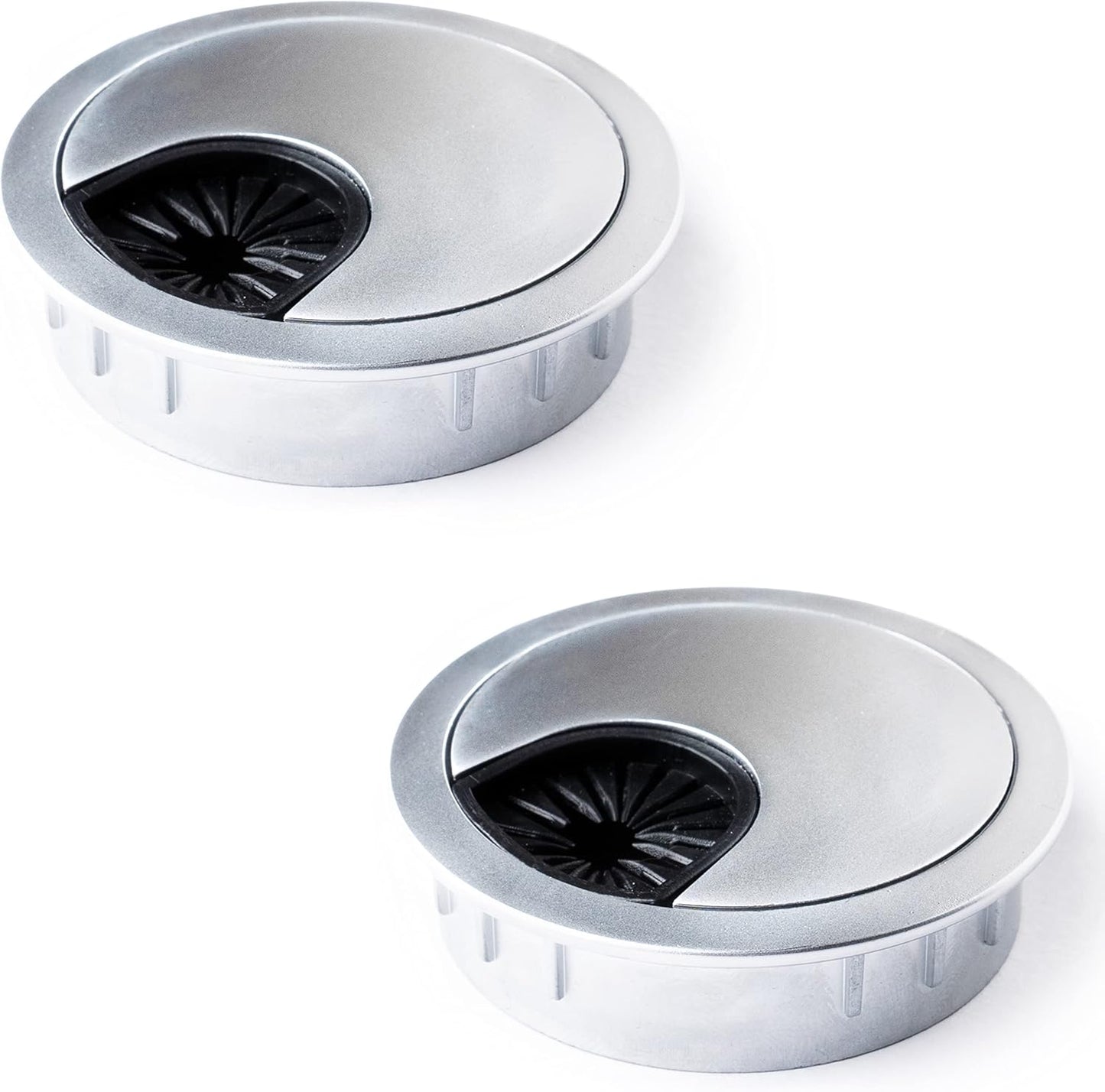 MAHDPRO Metal Desk Grommet 2 Inch (50 mm) Pack of 2-Silver (Pearl Chrome) Zinc Alloy Metallic Desk Cord Hole Cover to Arrange Cables & Wires Through Computer Table
