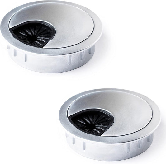 MAHDPRO Metal Desk Grommet 2 Inch (50 mm) Pack of 2-Silver (Pearl Chrome) Zinc Alloy Metallic Desk Cord Hole Cover to Arrange Cables & Wires Through Computer Table