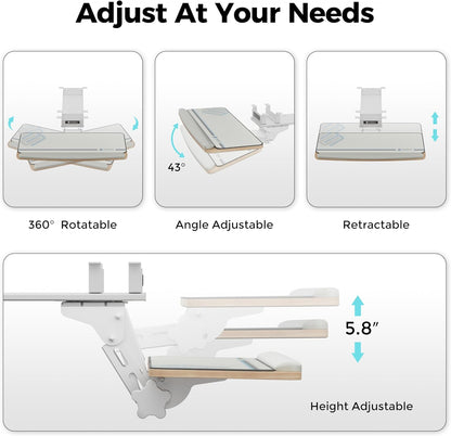 EUREKA ERGONOMIC Keyboard Tray Height Adjustable, Swivel Tilt Computer Keyboard Drawer Under Desk, 25x9.13'' Sliding Keyboard & Mouse Platform with Mouse Pad for Typing, Maple
