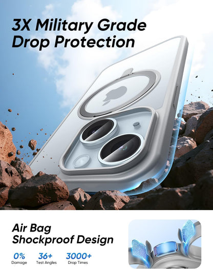 MAGIC JOHN 360° Rotatable Magnetic Invisible Stand for iPhone 15 Case [Anti-Slip Grip] [Compatible with MagSafe] 16FT Shockproof for iPhone 15 Case with Kickstand, Black