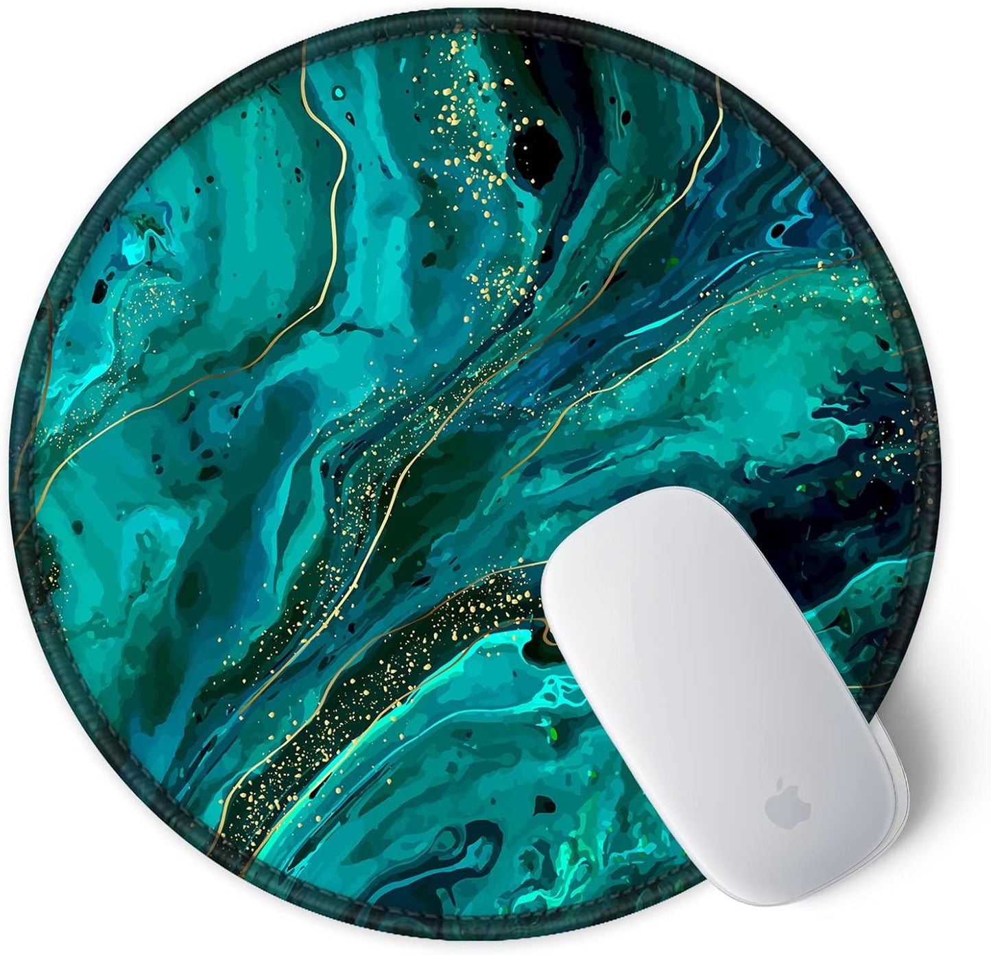 ITNRSIIET Round Mouse Pad with Stitched Edge Premium-Textured Waterproof Non-Slip Rubber Base Desktop Protection Mat Diameter 8.7 inches, Green Marble