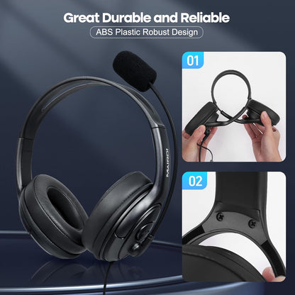 MAIRDI USB Headset with Microphone for PC, Computer Headset with Mic Noise Canceling for Laptop Teams Zoom Office Work Call Center Business Softphone, Dictation Headset for Dragon Naturelly Speaking