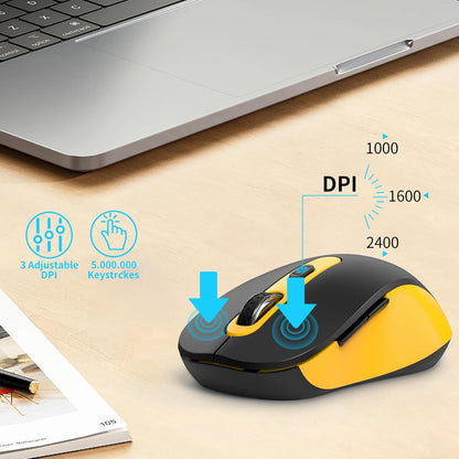 Wireless Mouse for Laptop, PC, Chromebook, Mac, MacBook, Silent Wireless Mouse with USB Nano Receiver, Side Button, 2400 DPI, Anti Slip Roller, 6 Button Ergonomics Cordless Computer Mice -Black Yellow