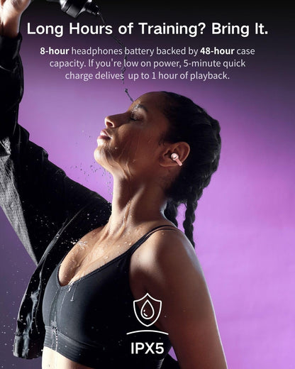 A50 Clip on Earbuds, Bluetooth 6.0 Wireless Open Ear Headphones w/5.3g Weightless Comfort,48H Playtime,3D Soundstage,Clear Call Mics,IPX5,Multipoint Connection,Fit for Workout Running Purple