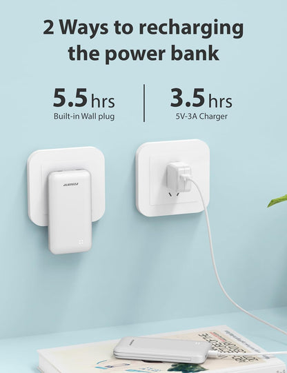 Alongza Portable Charger Built-in Cables and AC Wall Plug, Slim Fast Charging Power Bank 10000mAh, Lightweight USB C External Battery Pack Compact Travel Cell Phone Charger