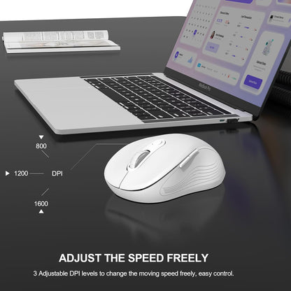 WisFox 2.4G Wireless Mouse for Laptop, Ergonomic Computer Mouse with USB Receiver and Type-C Adapter, 3 Adjustable Levels DPI, 6 Button Cordless Wireless Mice (White)