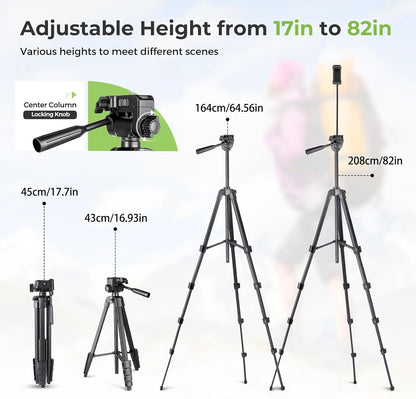 Aureday Phone Tripod, 82" Tripod for iPhone with Flexible Gooseneck, Wireless Remote and Phone Holder, Extendable Cell Phone&Camera Tripod Stand for Selfies/Video Recording/Live Streaming/Vlogging