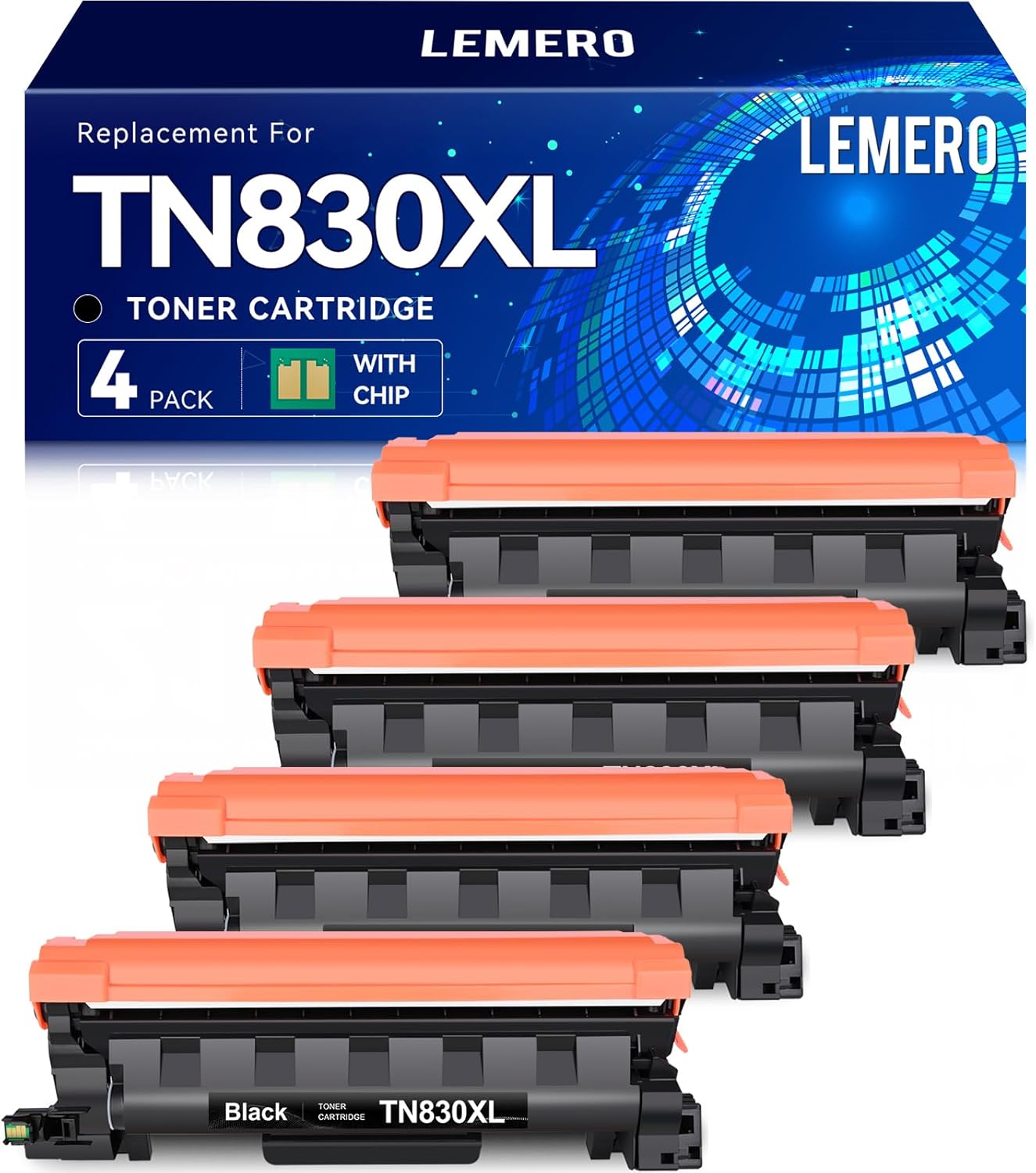LEMERO Compatible Toner Cartridge Replacement for Brother TN830XL TN830 XL High Yield Toner Cartridge Work with DCP-L2640DW HL-L2460DW HL-L2480DW HL-L2405W MFC-L2820DW Printer 830XL 4-Black