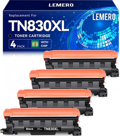 LEMERO Compatible Toner Cartridge Replacement for Brother TN830XL TN830 XL High Yield Toner Cartridge Work with DCP-L2640DW HL-L2460DW HL-L2480DW HL-L2405W MFC-L2820DW Printer 830XL 4-Black