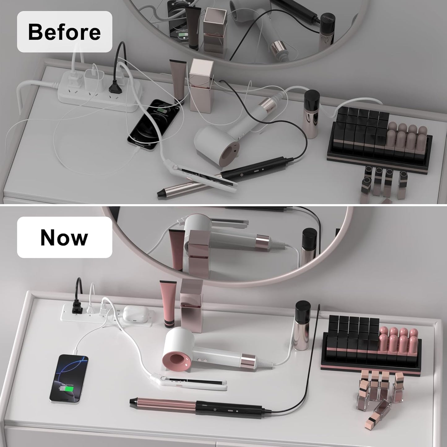8 in 1 Recessed Power Strip with 15W Wireless Charger, 20W Fast Charging Furniture Outlet, Plug in 3 AC Outlets & 4 USB Ports Flush Mount, 6FT Cord