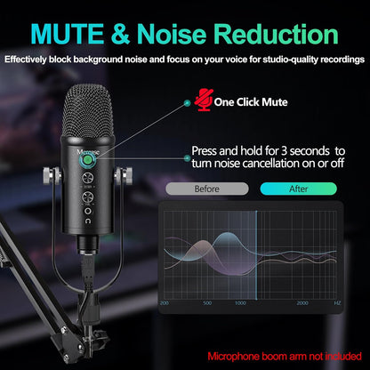 Mercase USB Condenser Microphone for PC, Mac, Phones, PS4/PS5 – Plug & Play Studio Mic with Mute Button & Noise Reduction – for Recording, Streaming, Podcasting, Gaming, Zoom, TikTok, YouTube