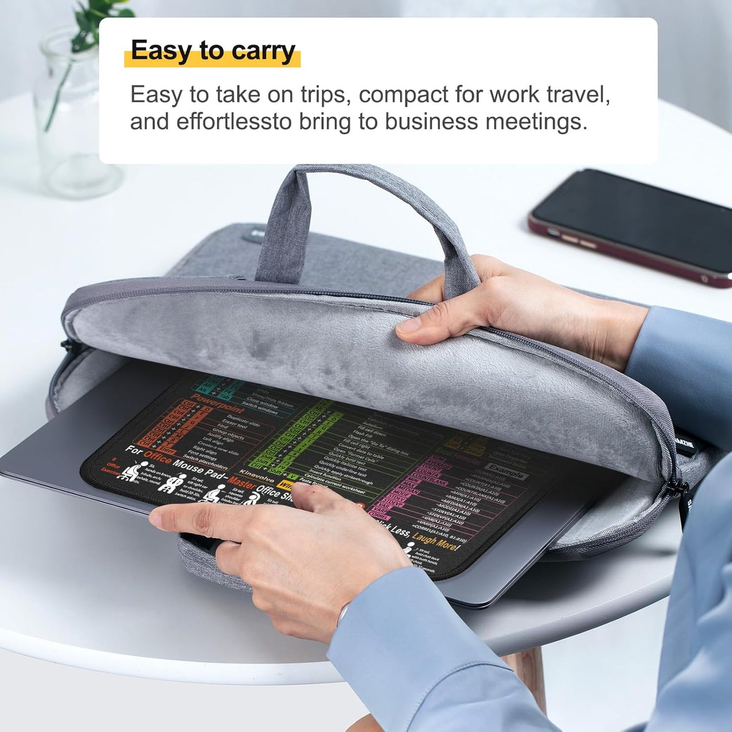 Mouse Pad for Excel/Word/PowerPoint/Windows Shortcuts – Small Excel Cheat Sheet Desk Pad – 11.8"x9.8" Portable Computer Mousepad – Gaming, Office, Waterproof, Non-Slip, Stitched Edges