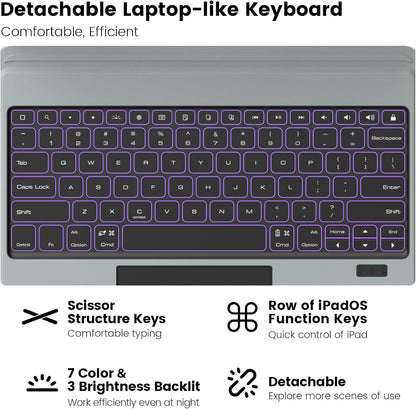 Nillkin Keyboard Case for iPad Air 13-inch (M3 2025/M2 2024), iPad Pro 12.9-inch (6th/5th/4th/3rd Gen) Rugged Case with Detachable Keyboard, Magic Trackpad, 7-Color Backlit, Portrait/Landscape, Black