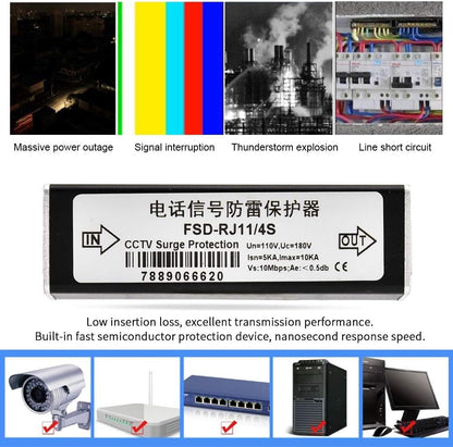 RJ11 Telephone Fax Protector, Lighting Thunder Arrester Device, Audio Telephone Protector Data Single Protector 110V