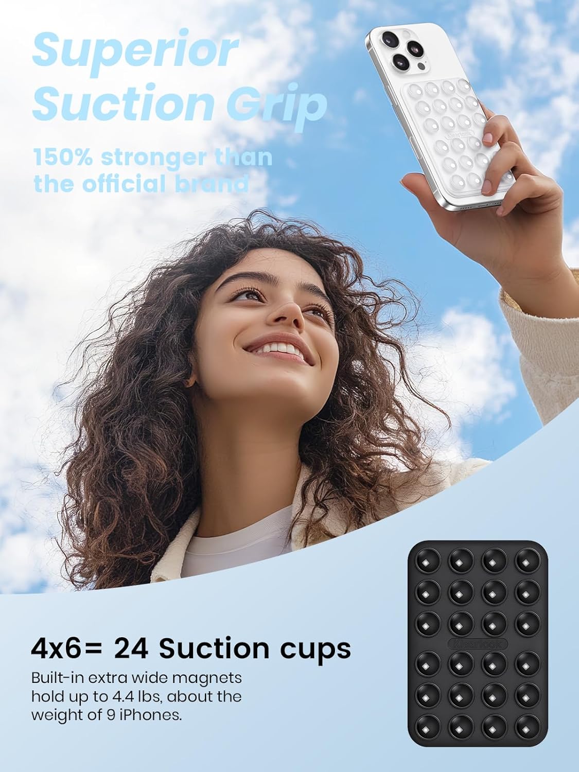 Klearlook 2Pack Magnetic Suction Phone Mount for MagSafe Case, Sticky Phone Grip Holder for iPhone, Removable Hands-Free Selfie/Video for TikTok Influencers, Women Girl Teen Gift, Transparent & Black