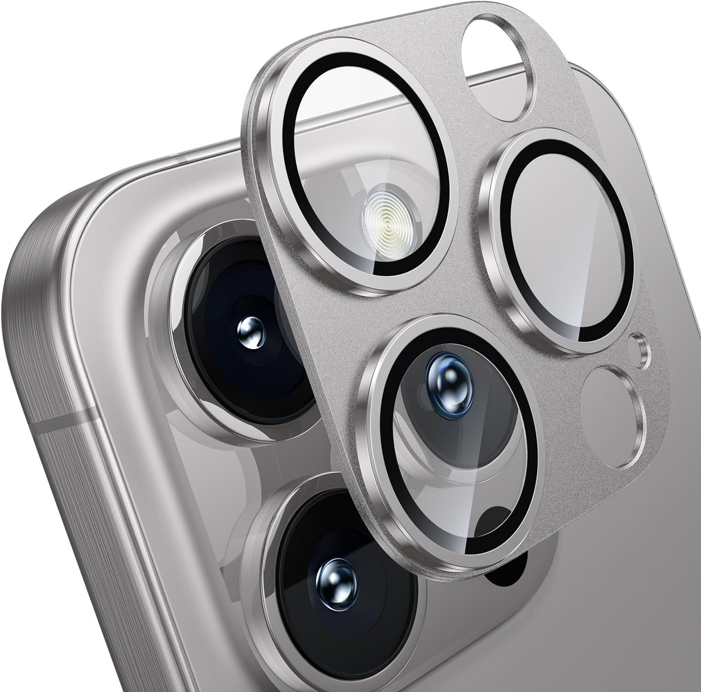 WSKEN for iPhone 16 Pro/iPhone 16 Pro Max Camera Lens Protector, [Military Grade Shatterproof] [Strong Adsorption] Metal Aluminum Alloy Tempered Glass Camera Screen Protector, Grey Titanium