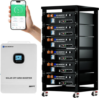 ECO-WORTHY Home Power Station Backup Power,10000W AC Output+30720Wh LiFePO4 Battery with Communication Bluetooth WiFi+6-Layer Movable Server Cabinet for Home Backup,Emergency,Solar System Components