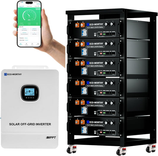 ECO-WORTHY Home Power Station Backup Power,10000W AC Output+30720Wh LiFePO4 Battery with Communication Bluetooth WiFi+6-Layer Movable Server Cabinet for Home Backup,Emergency,Solar System Components