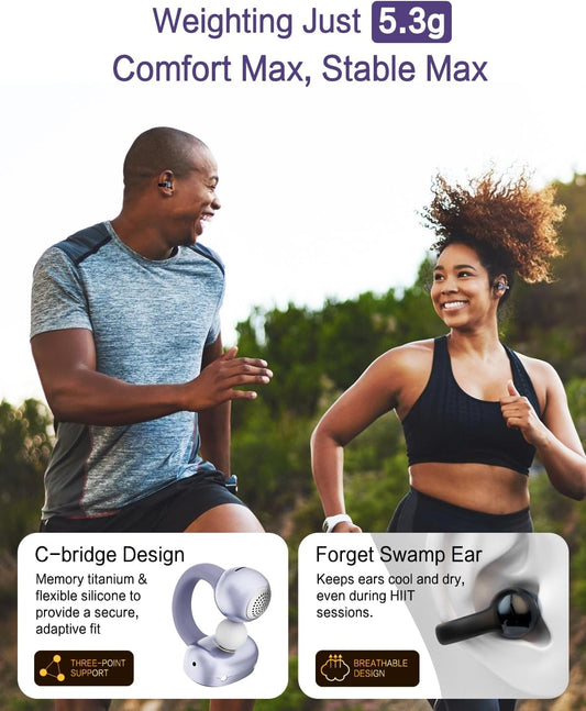 A50 Clip on Earbuds, Bluetooth 6.0 Wireless Open Ear Headphones w/5.3g Weightless Comfort,48H Playtime,3D Soundstage,Clear Call Mics,IPX5,Multipoint Connection,Fit for Workout Rose Glod
