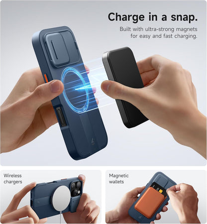 SURITCH for iPhone 16 Pro Case with Slide Camera Cover and Adjustable Kickstand, Compatible with MagSafe, Shockproof Bumper Case Slim Protective Cover for iPhone 16 Pro 6.3 Inch,Blue