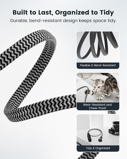 SURAIELEC 2 Pack Flat Extension Cord 3FT, 360° Rotating Plug, Braided Flat Plug with 3 Outlets, 16 AWG Thin Black Extension Cord for Indoor Use, Home, Office, Compact Spaces, ETL Listed