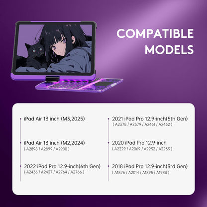 GUSGU Transparent Case with Wireless Keyboard for iPad Air 13-in.(M3/M2, 2025/2024), 7 Colors Backlight, Trackpad, 360°Rotating Stand for iPad Pro 12.9-in (6/5/4/3 Gen), Tech Style