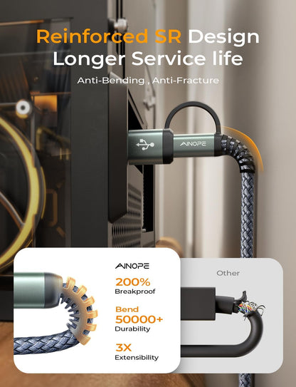 AINOPE 10Gbps Micro B to USB C External Hard Drive Cable 1.5FT, Nylon Braided External Hard Drive Cord Compatible with MacBook Pro/Air, Tablet/iPad, WD Seagate Toshiba Westgate, Samsung Galaxy S25