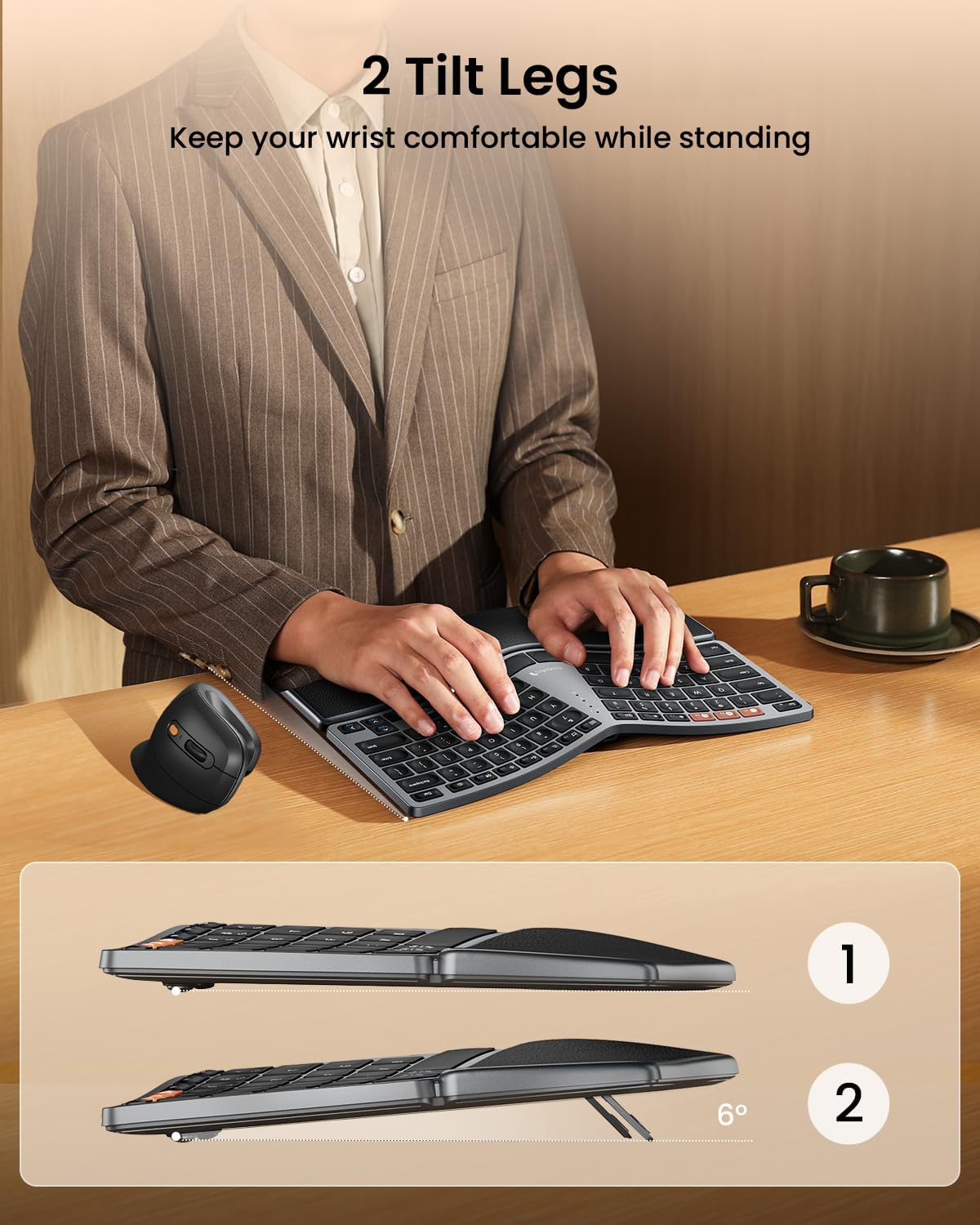 ProtoArc Bluetooth Ergonomic Keyboard, EK04 Mini Compact Wireless Ergo Split Keyboard, 80 Keys, Bluetooth and USB, Palm Rest, Natural Typing, Rechargeable, Compatible with Windows/Mac/Android