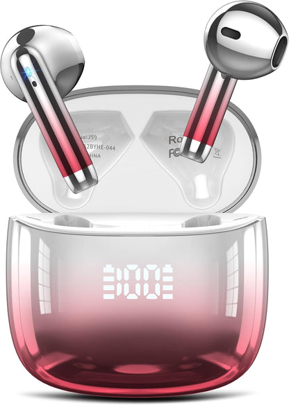 Wireless Earbuds, Bluetooth Headphones 48H Playtime Ear Buds with LED Power Display, IPX7 Waterproof Bluetooth 5.4 Earphones in-Ear Earbuds with 4 Mic for Android iOS Cell Phone Laptop, Red