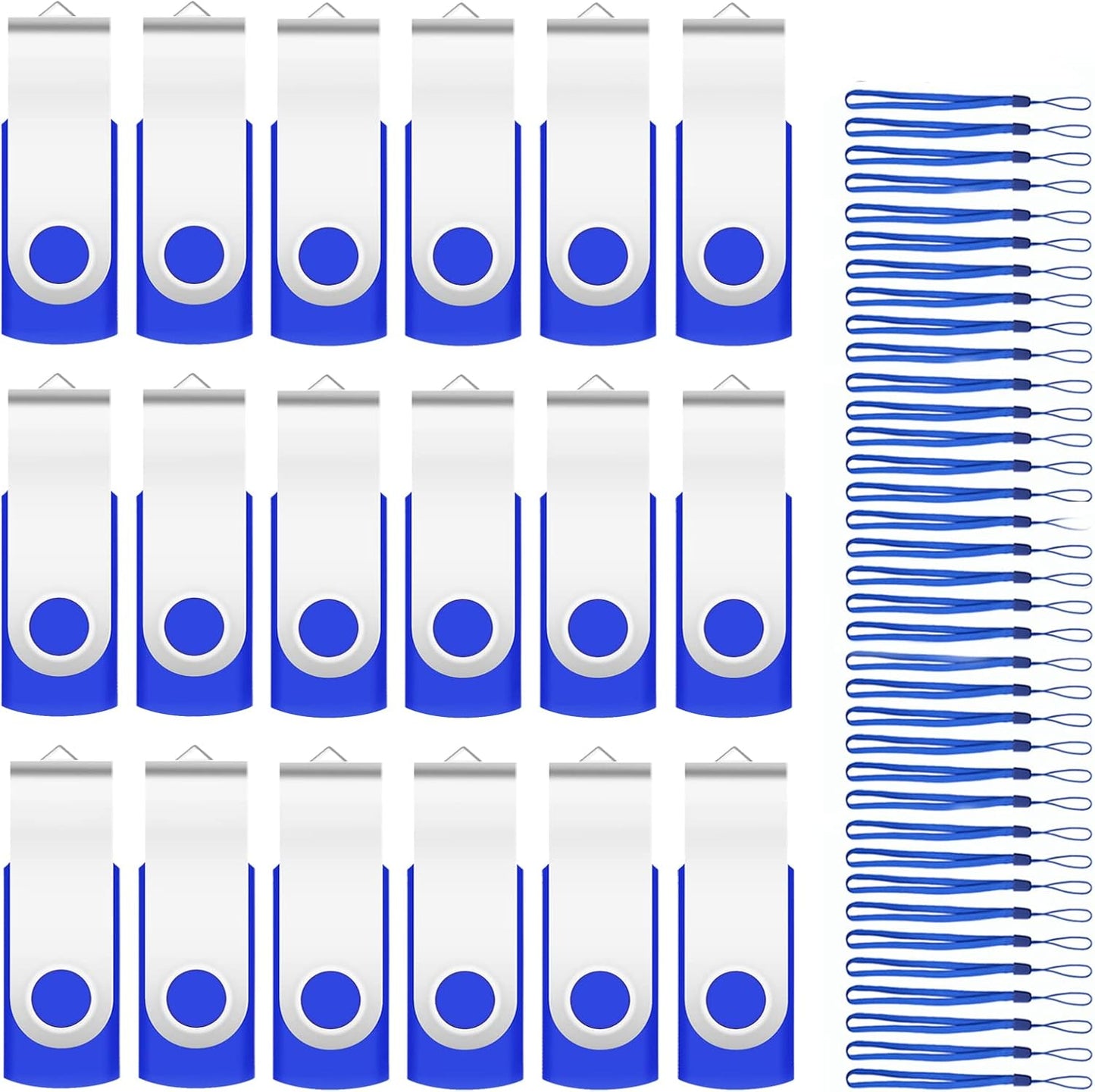 16GB Bulk Flash Drives 50 Pack EASTBULL USB Flash Drives Pack USB 2.0 Thumb Drives Bulk Swivel USB Drives Bulk with Strings (16GB-Blue)