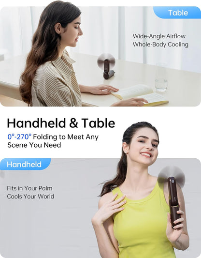 JISULIFE Handheld Fan with 4500 mAh Powerbank Max 37 Hours Runtime, Pocket Portable Battery Operated or USB Powered Folding Personal Fan, 3 Speeds, Gifts for Women Men Kids Gift for Festival-Brown
