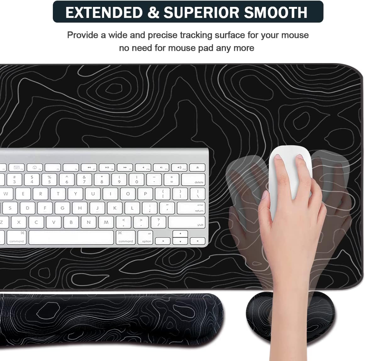 Topographic Large Mouse Pad and Keyboard Wrist Rest, Desk Pad for Keyboard and Mouse, 4-in-1 Large Gaming Mouse Pad with Wrist Support, Non-Slip Desk Mat for Home Office Study Game-Topographic Contour