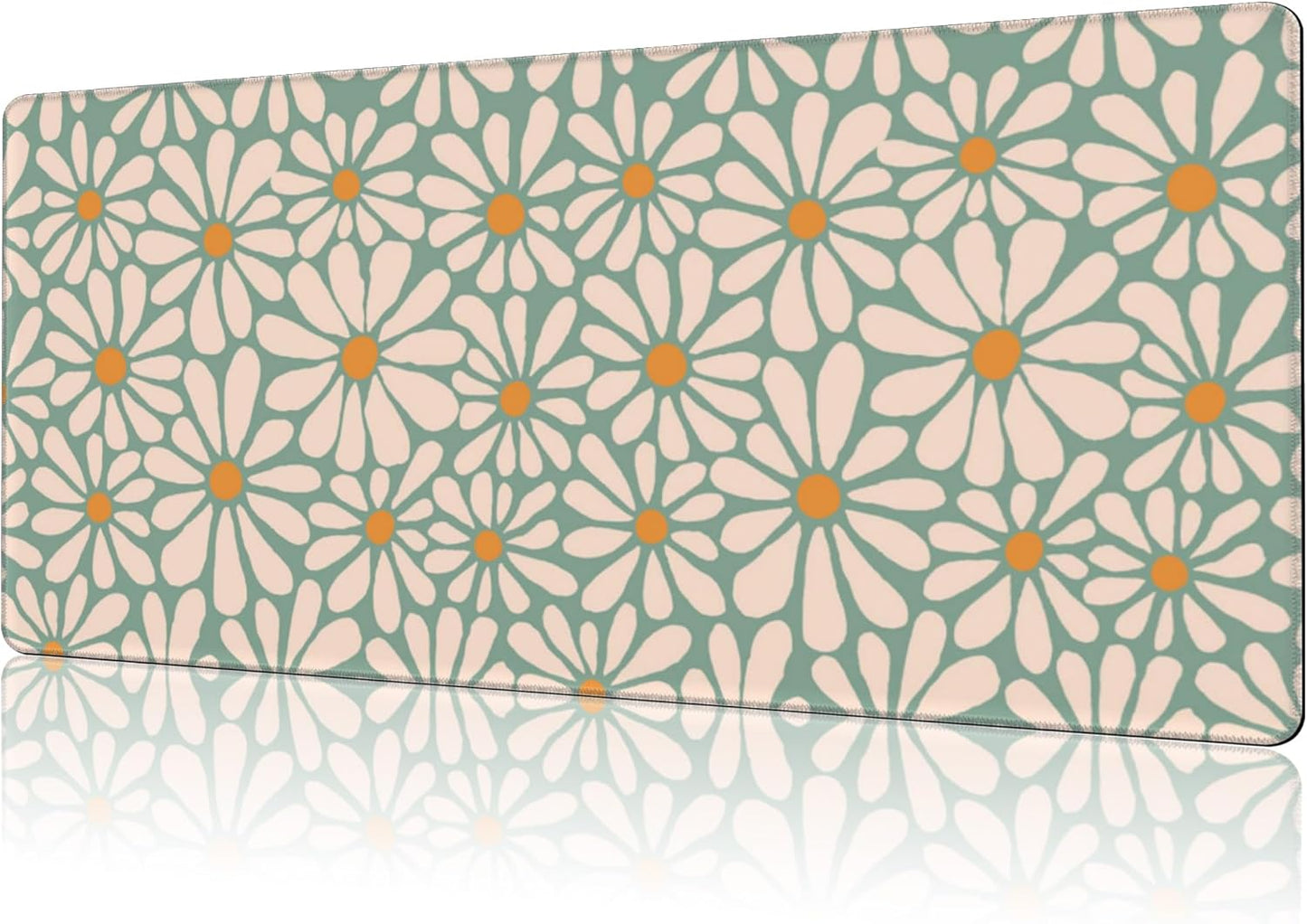 Mouse Pad Large Boho with Daisy Flowers Non-Slip Gaming Desk Mat with Stitched Edge Laptop Keyboard Desk Pad for Work Home Gaming (35.4 x 15.7 Inches)