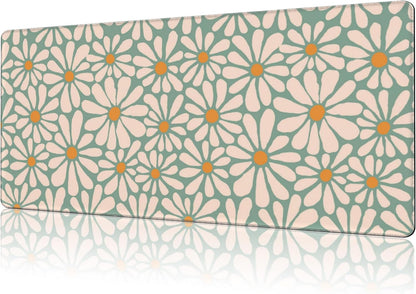 Mouse Pad Large Boho with Daisy Flowers Non-Slip Gaming Desk Mat with Stitched Edge Laptop Keyboard Desk Pad for Work Home Gaming (35.4 x 15.7 Inches)