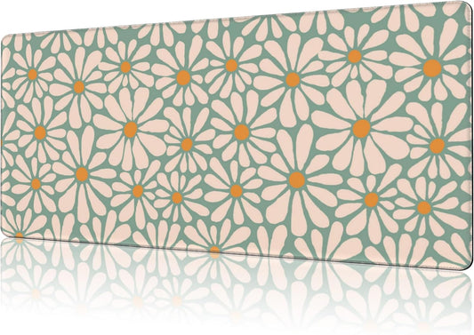 Mouse Pad Large Boho with Daisy Flowers Non-Slip Gaming Desk Mat with Stitched Edge Laptop Keyboard Desk Pad for Work Home Gaming (35.4 x 15.7 Inches)