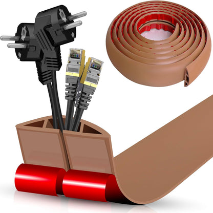 Floor Cord Cover Cavity 0.8"x0.37" Self Adhesive Cord Hider, 10FT Low Profile Cable Management, Extension Strip Protector for Wires, Prevent Cable Trips for Offices, Gyms, Exhibitions（Brown）
