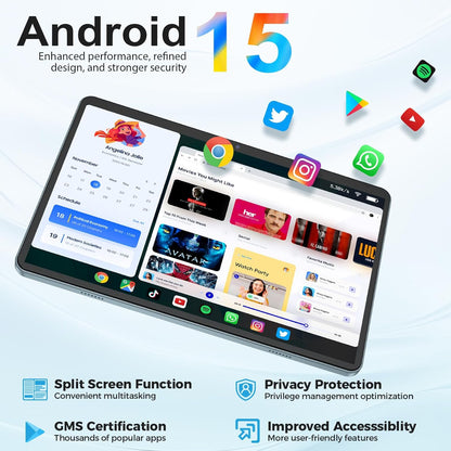 Android Tablet with Keyboard, Android 15 Tablet 10 inch with 24GB+128GB, 1TB Expand, 8-Core, 8000mAh, 5G WiFi, Widevine L1, GMS, with Case, Keyboard, Mouse, Stylus(Green)