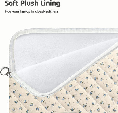 Puffy Laptop Sleeve 13-15.6 Inch Cute Quilted Laptop Protective Case Padded Floral Computer Sleeve for MacBook (A-Blue, 13 Inch)