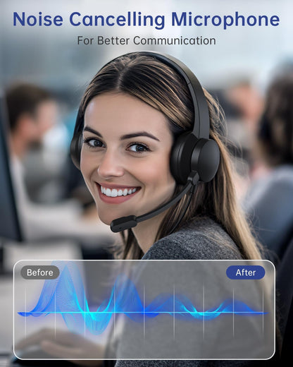 USB Headset with Microphone for PC, Wired Headphones with Mic USB Headsets with Noise Cancelling Microphone, Computer Headset with Microphone for Home Office Online Class Teams Skype（Black）