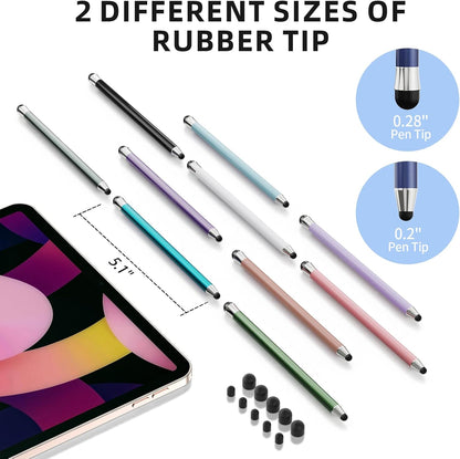 Stylus Pen for Touchscreen 10Pcs, 2-in-1 High Sensitivity & Precision Stylists pens, Stylus Pen for iPad/iPhone/Samsung/Android Tablets and Universal Capacitive Touch Screen (Colorful)